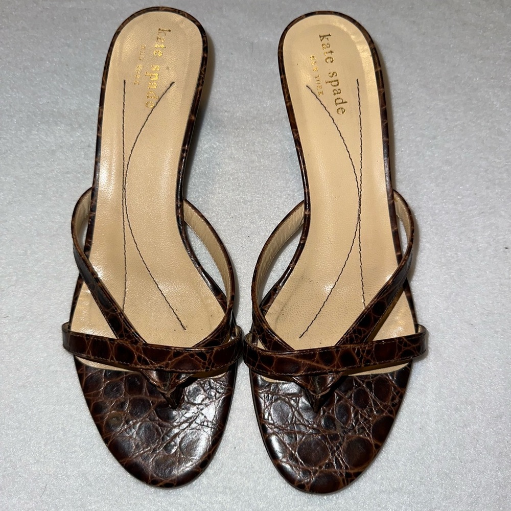 Kate Spade Women’s Sandals Sz 6B Pump Heel Brown Leather Tortoise slip on